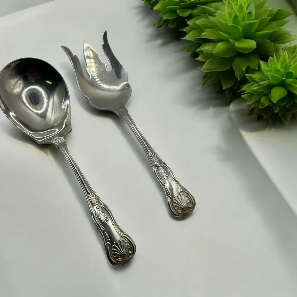 Vtg Reed & Barton Silverware Serving Set Clam Shell Design Spoon & Fork